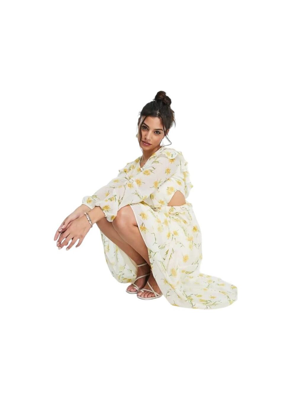 Miss Selfridge Petite Ruffle Cut Out Midi Dress Sunflower Sz 4 NWT $72 MSRP